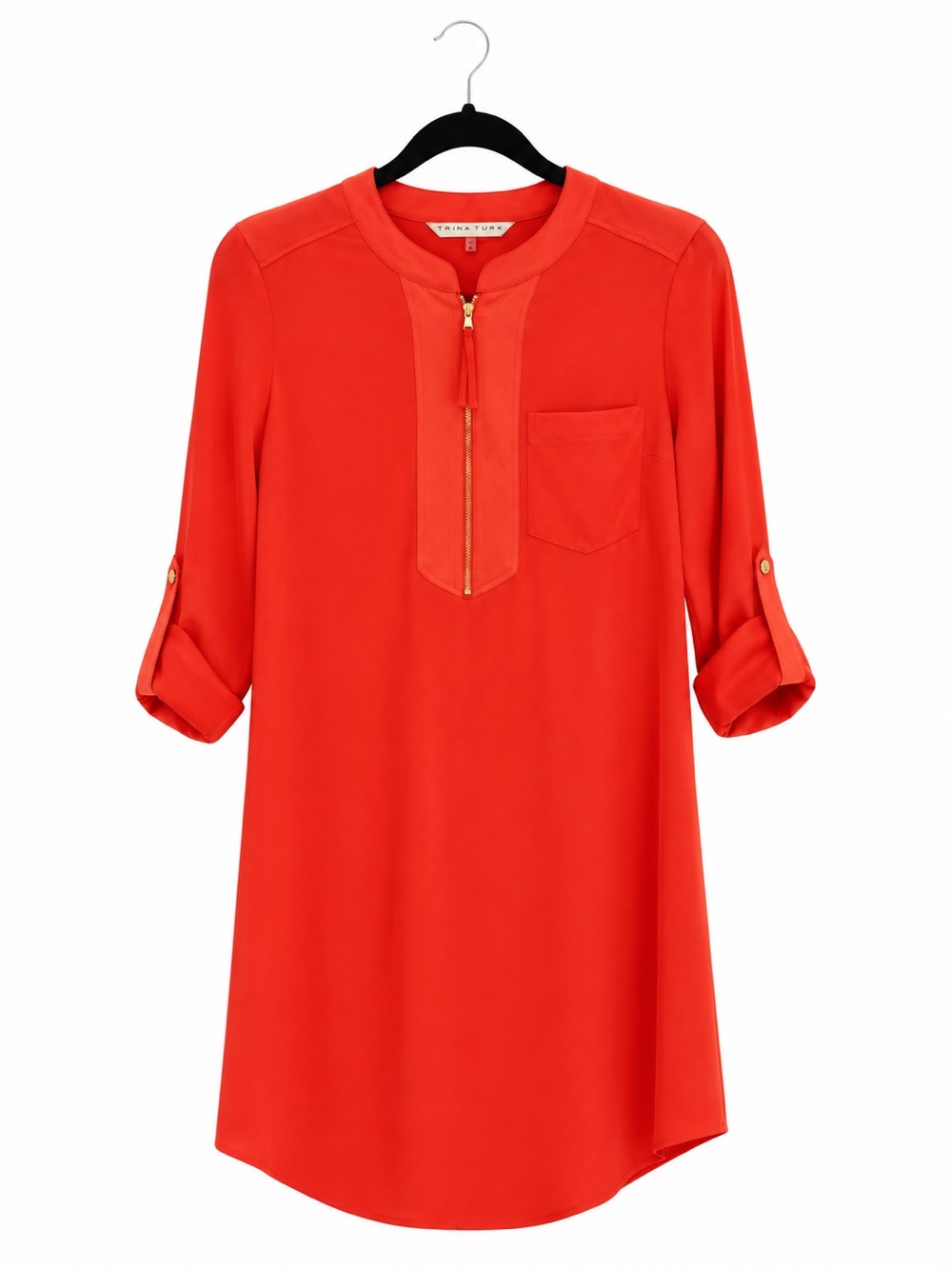 Trina Turk Coral Orange Gold Zip Shift